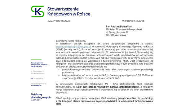 Komunikat Ministerstwa Finansów i Krajowej Administracji Skarbowej w sprawie KSeF – stanowisko SKwP