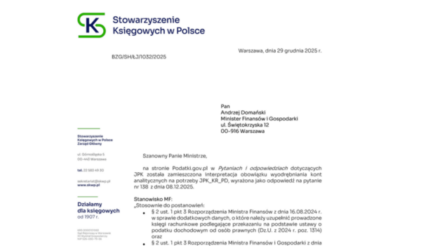 Stanowisko SKwP w sprawie interpretacji przepisów dotyczących JPK_KR_PD